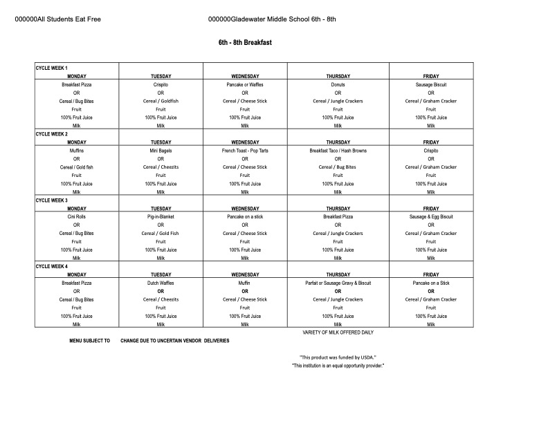 2026-2027 GMS Breakfast Menu